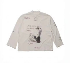 ERD Collage Print Mock Neck 3/4 Sleeve Tee