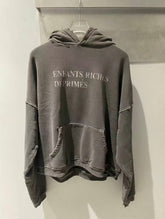 ERD Faded Logo Distressed Raw‑Edge Cropped Pullover Hoodie