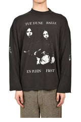 ERD French Text Portrait Mock Neck Cropped Long Sleeve Tee