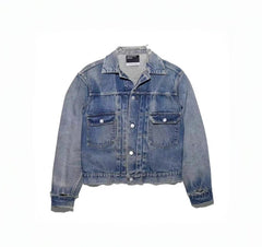 ERD Distressed Cropped Raw‑Edge Denim Trucker Jacket