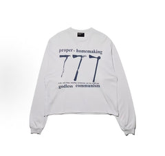 ERD White Text‑Art Print Boxy Raw‑Hem Long Sleeve T‑Shirt