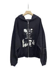ERD Multi‑Patch Collage Graphic Cropped Full‑Zip Hoodie