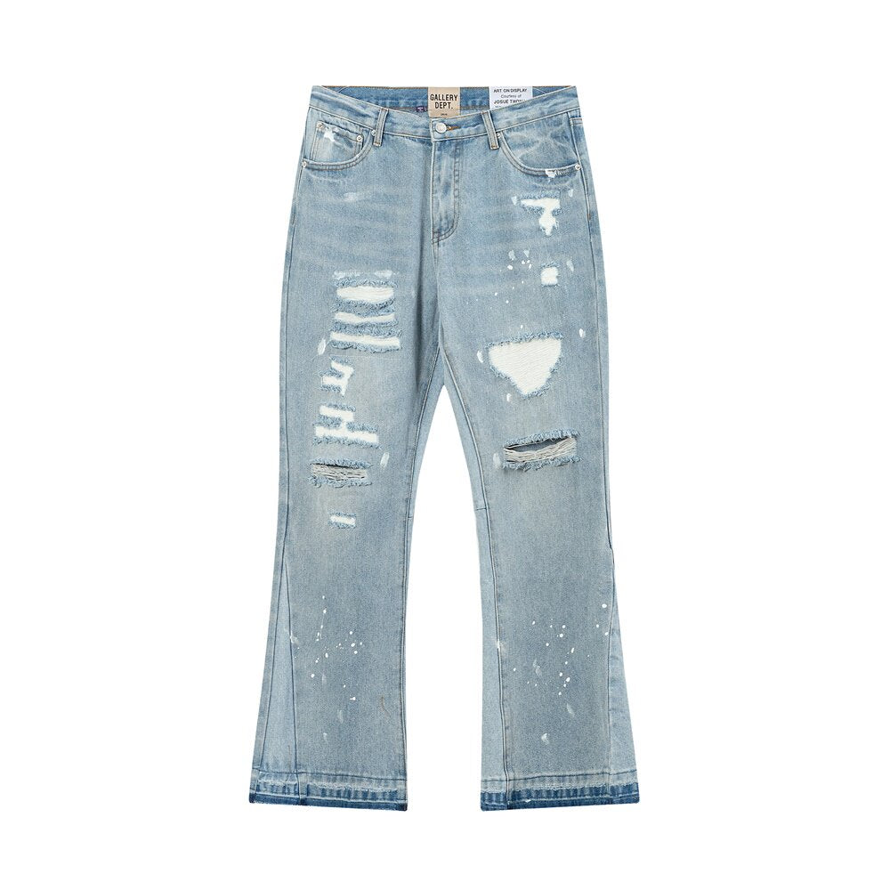 Gallery Dept Multi‑Rip Paint‑Splatter Flare Jeans