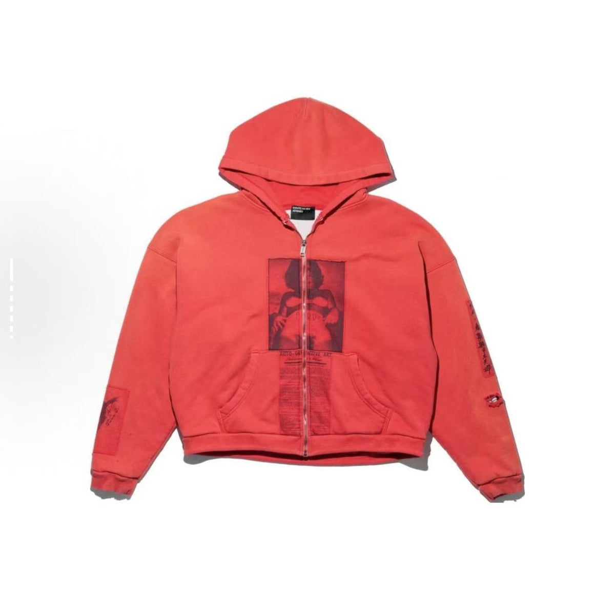 ERD Red Washed Zip‑Up Hoodie Portrait‑Text Collage Graphic