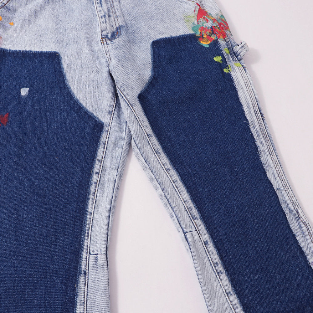 Gallery Dept Contrast‑Patch Paint‑Splash Flare Jeans