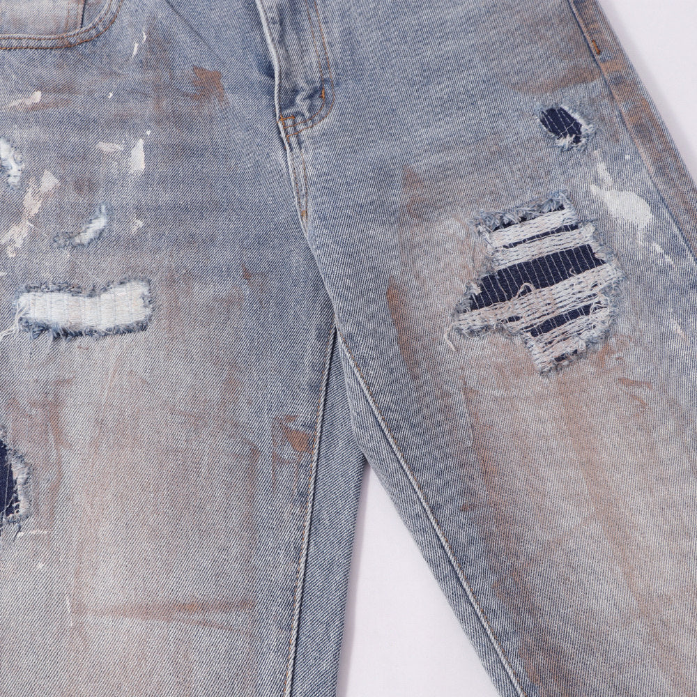 Gallery Dept Patch‑Rip Paint‑Mark Straight Jeans