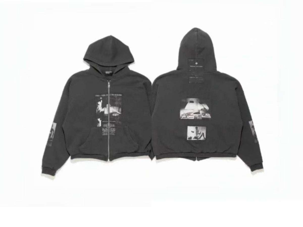 RD Grunge Archive Photo Streetwear Zip‑Up Hoodie