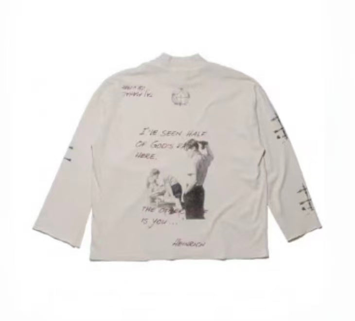 ERD Collage Print Mock Neck 3/4 Sleeve Tee