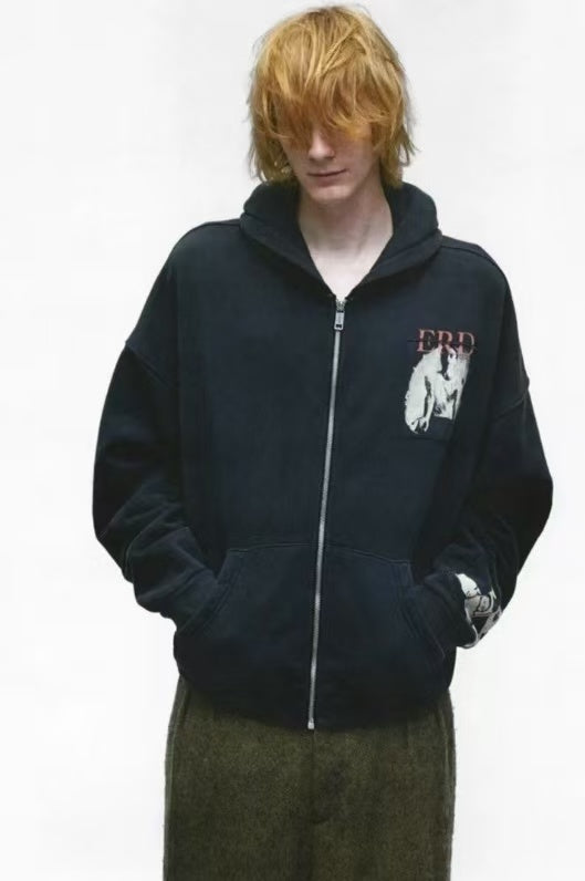 ERD Black Art Patch Full Zip Hoodie