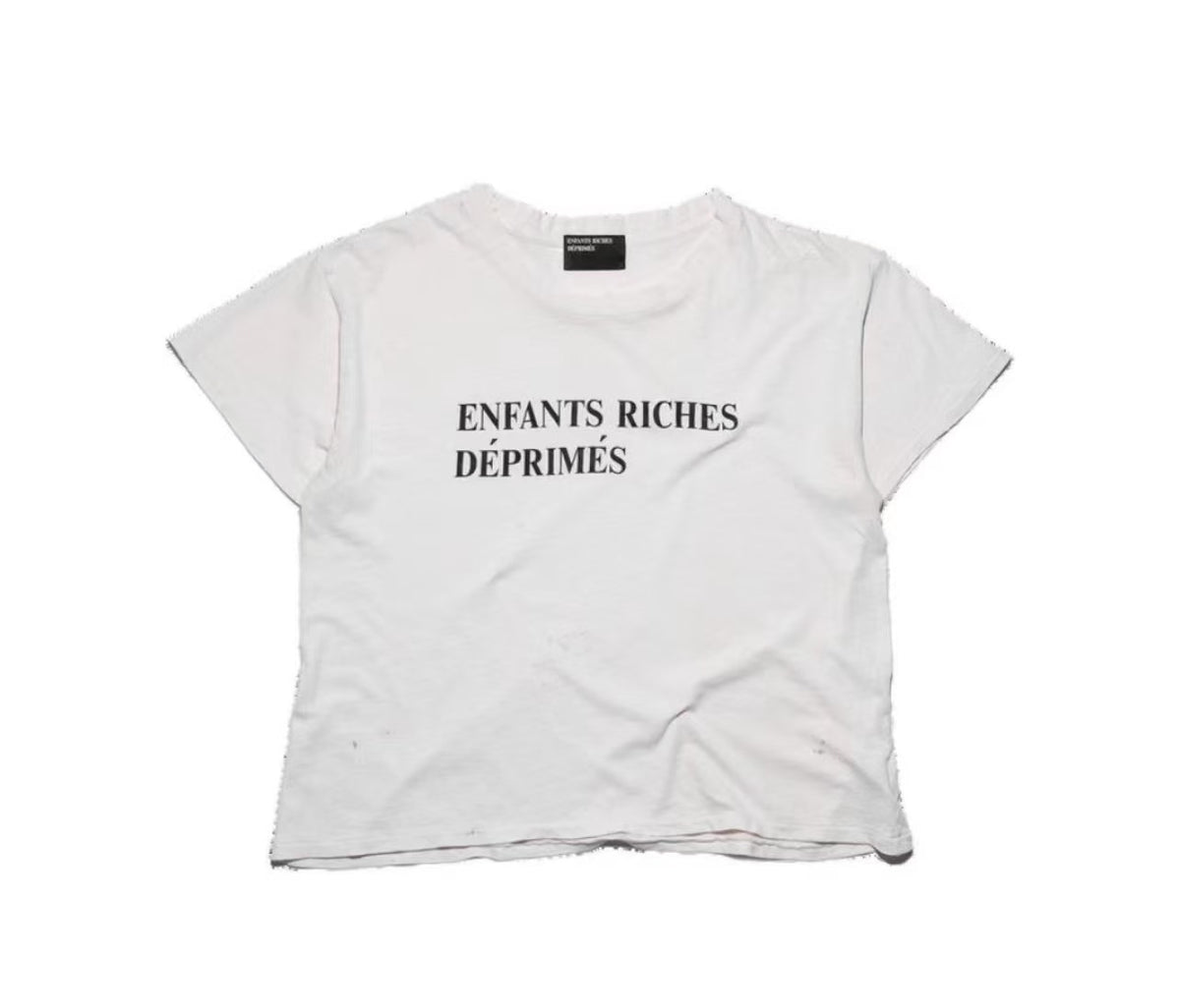 ERD Vintage Distressed White Cropped T‑Shirt