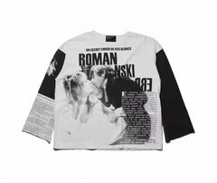 ERD Grunge Newspaper Print Streetwear Long Sleeve Top