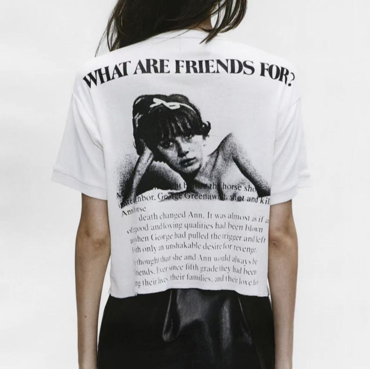 ERD Distorted Portrait Print T‑Shirt Raw Hem Cropped Streetwear Top