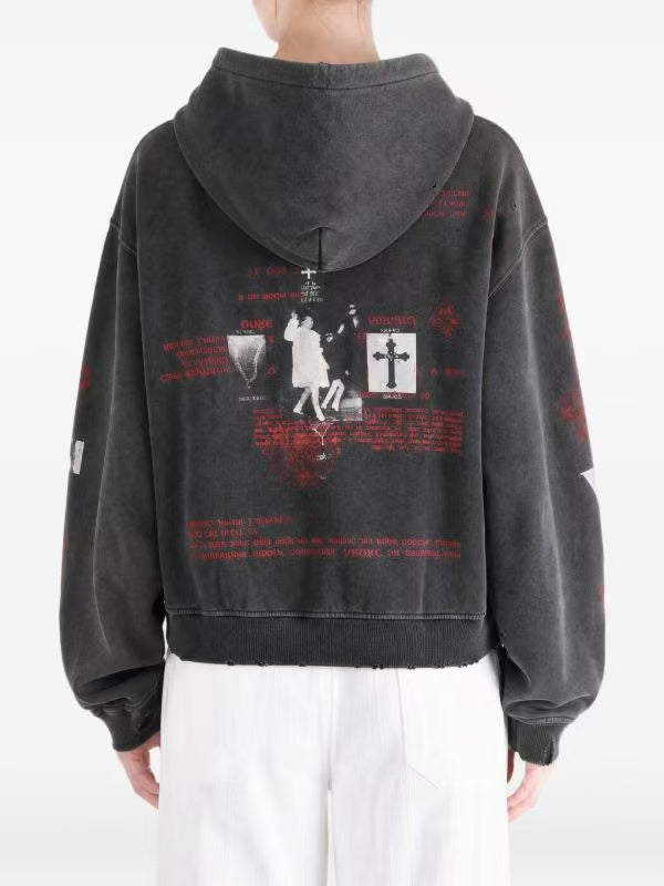 ERD Grunge Multi‑Print Streetwear Cropped Hoodie