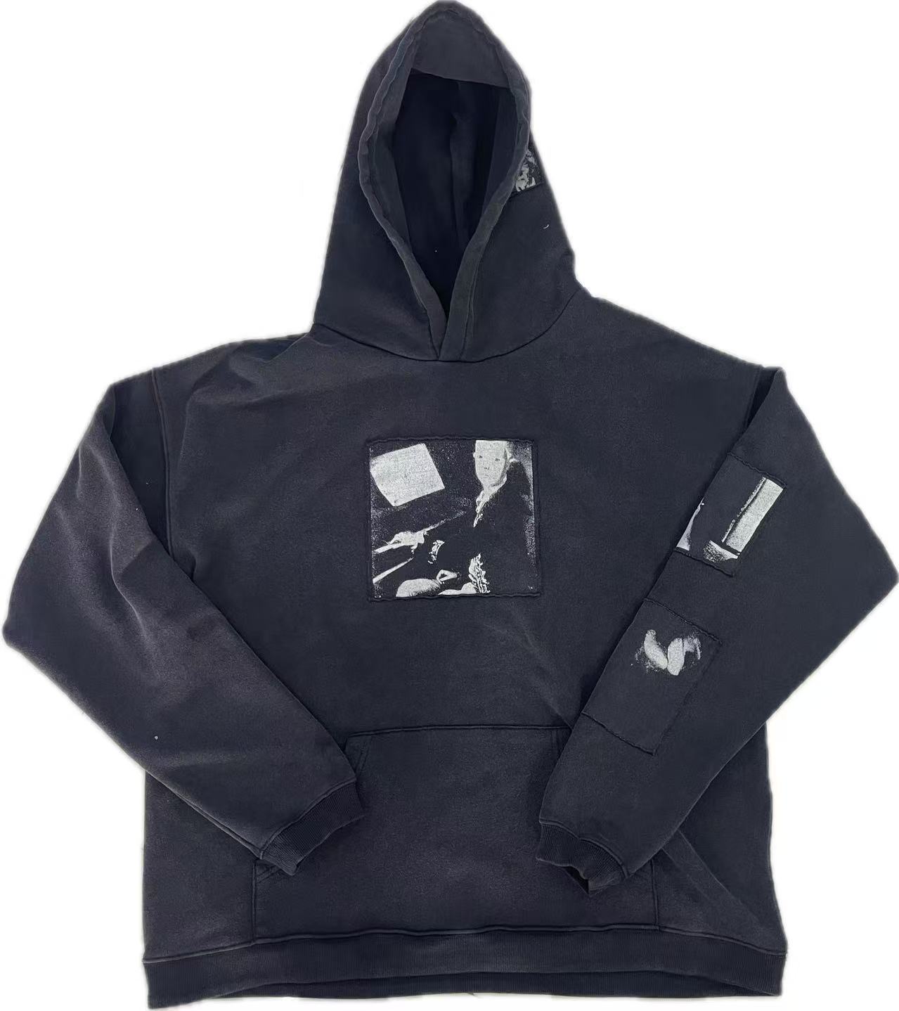 ERD Patchwork Portrait‑Print Cropped Pullover Hoodie