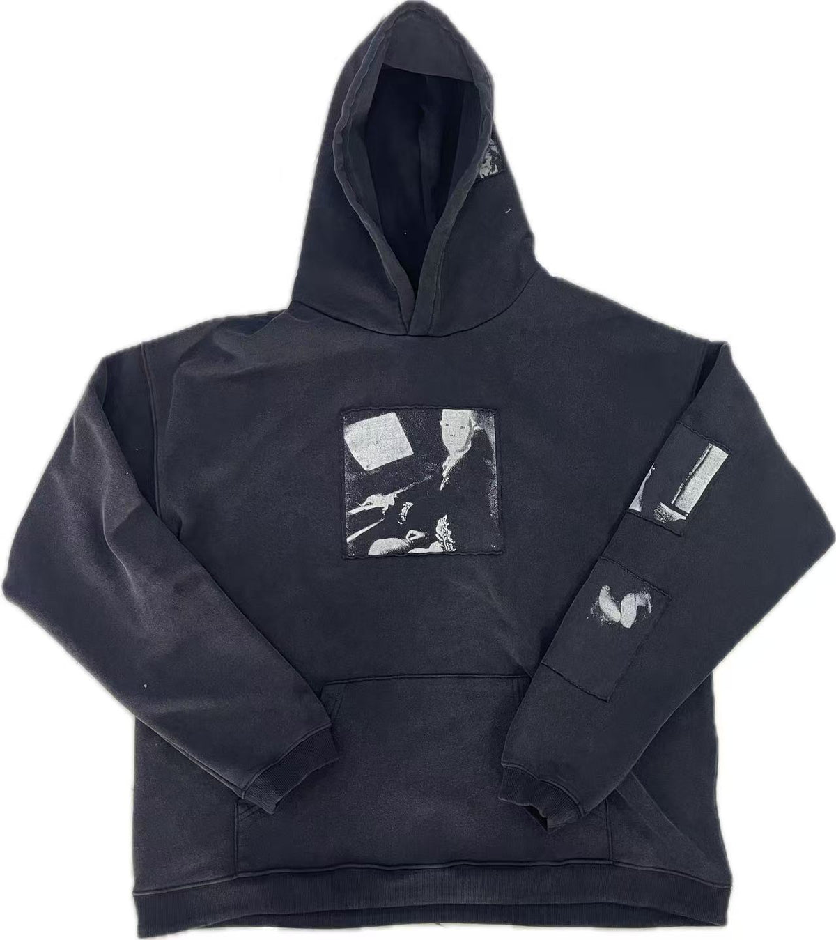 ERD Patchwork Portrait‑Print Cropped Pullover Hoodie