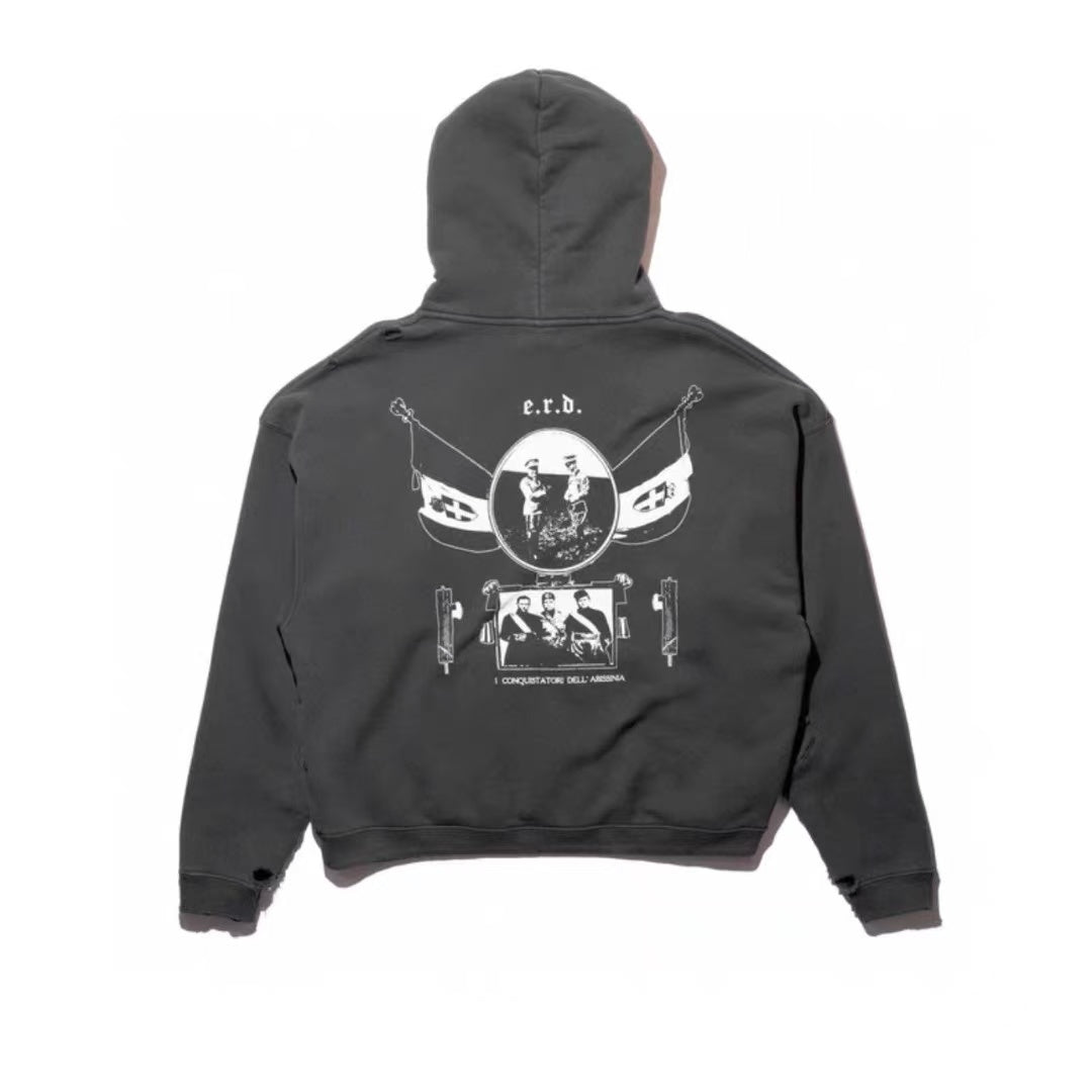 ERD Washed Charcoal Gothic Hoodie