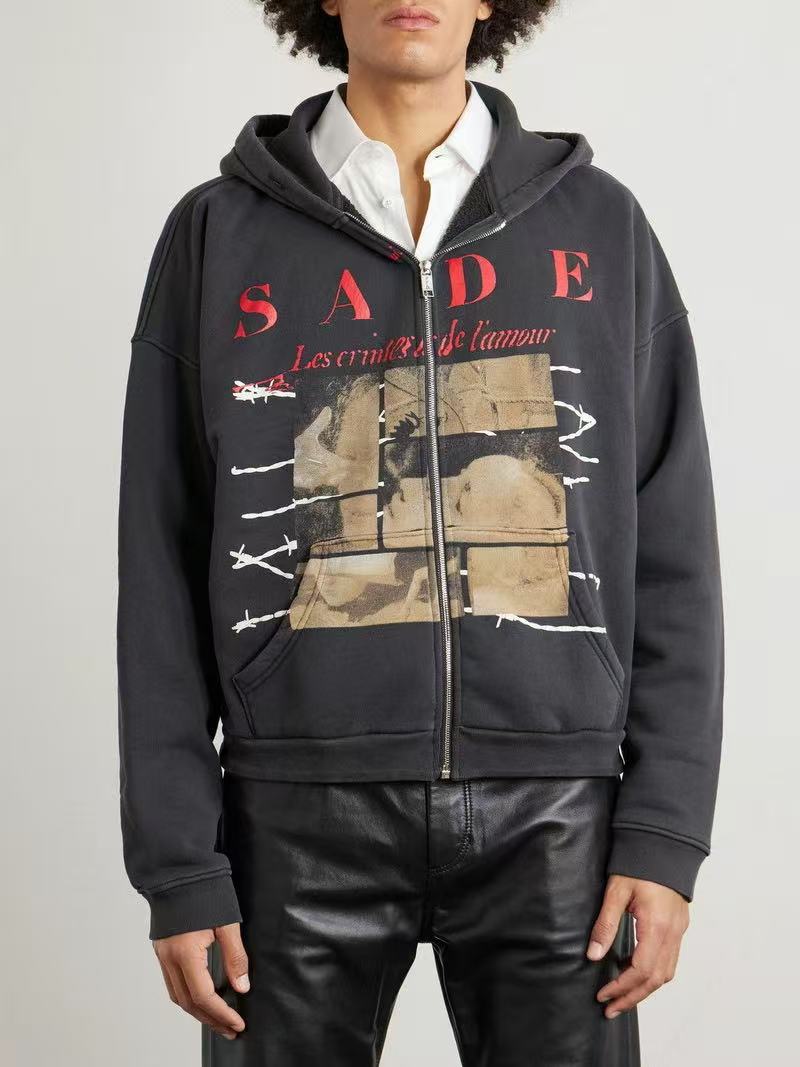 ERD Barbed Wire Graphic Streetwear Zip Hoodie