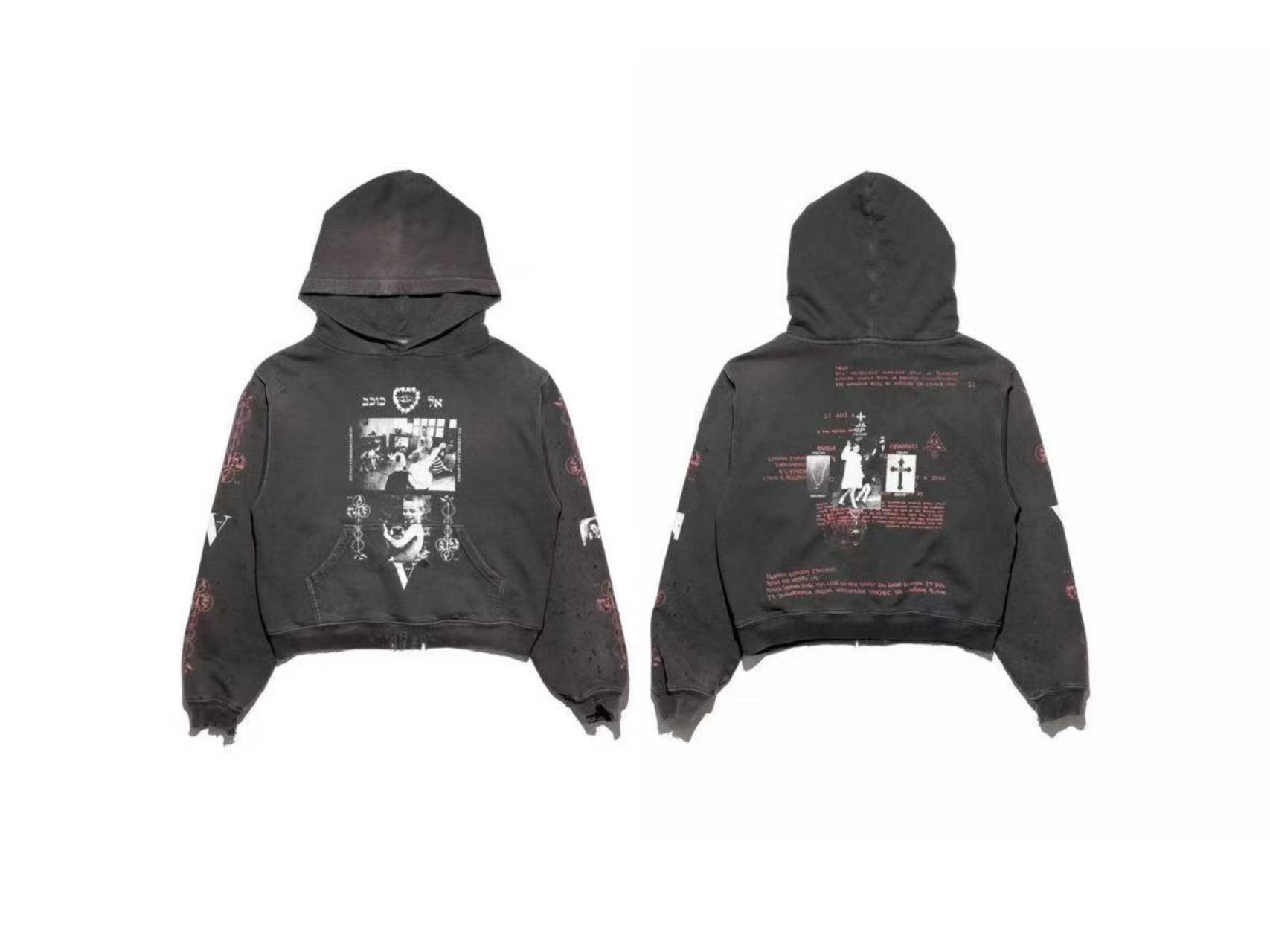 ERD Grunge Multi‑Print Streetwear Cropped Hoodie