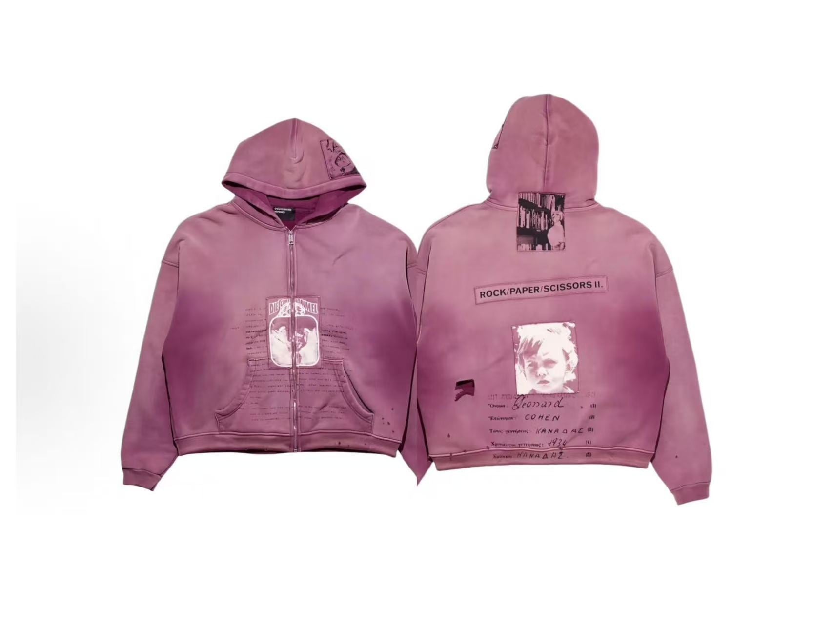 ERD Vintage Grunge Archive Streetwear Zip‑Up Hoodie