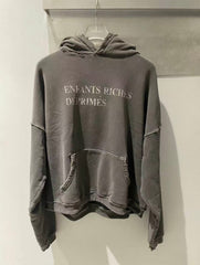 ERD Faded Logo Distressed Raw‑Edge Cropped Pullover Hoodie