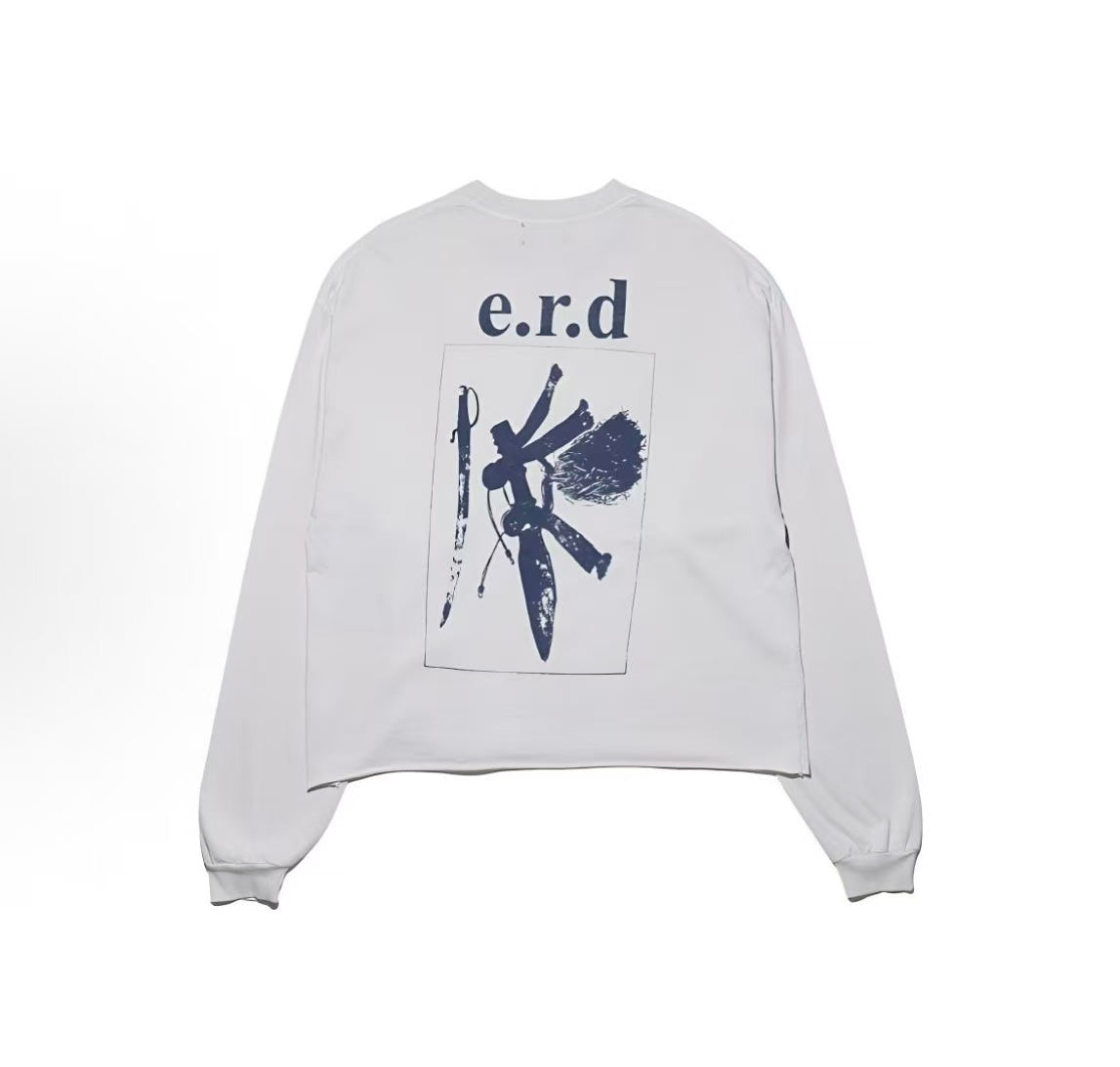 ERD White Text‑Art Print Boxy Raw‑Hem Long Sleeve T‑Shirt