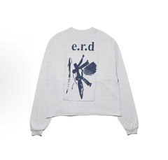ERD White Text‑Art Print Boxy Raw‑Hem Long Sleeve T‑Shirt