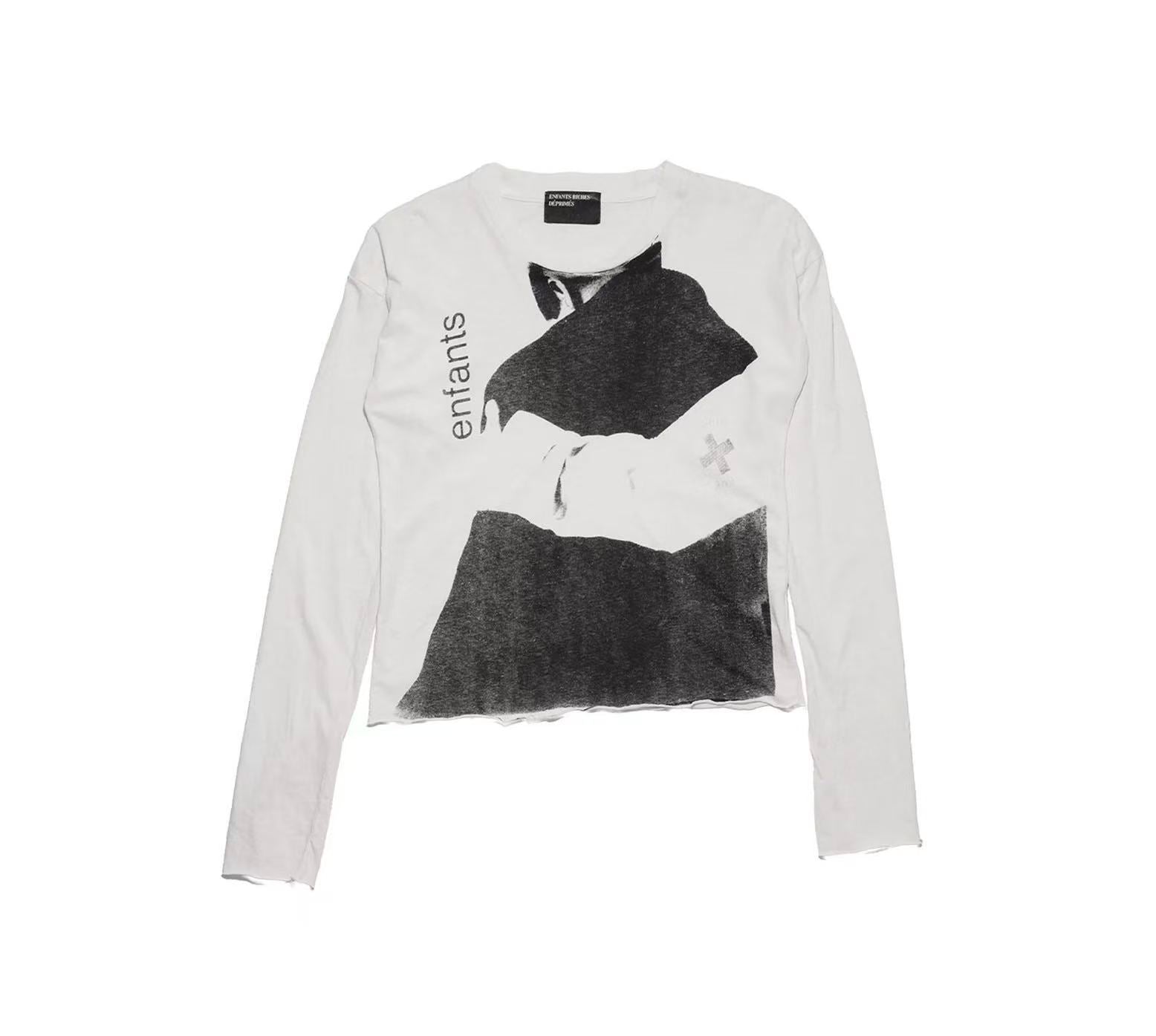 ERD Abstract Print Raw‑Edge Long Sleeve Tee
