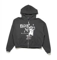 ERD Gothic Photo‑Print Cropped Full‑Zip Hoodie