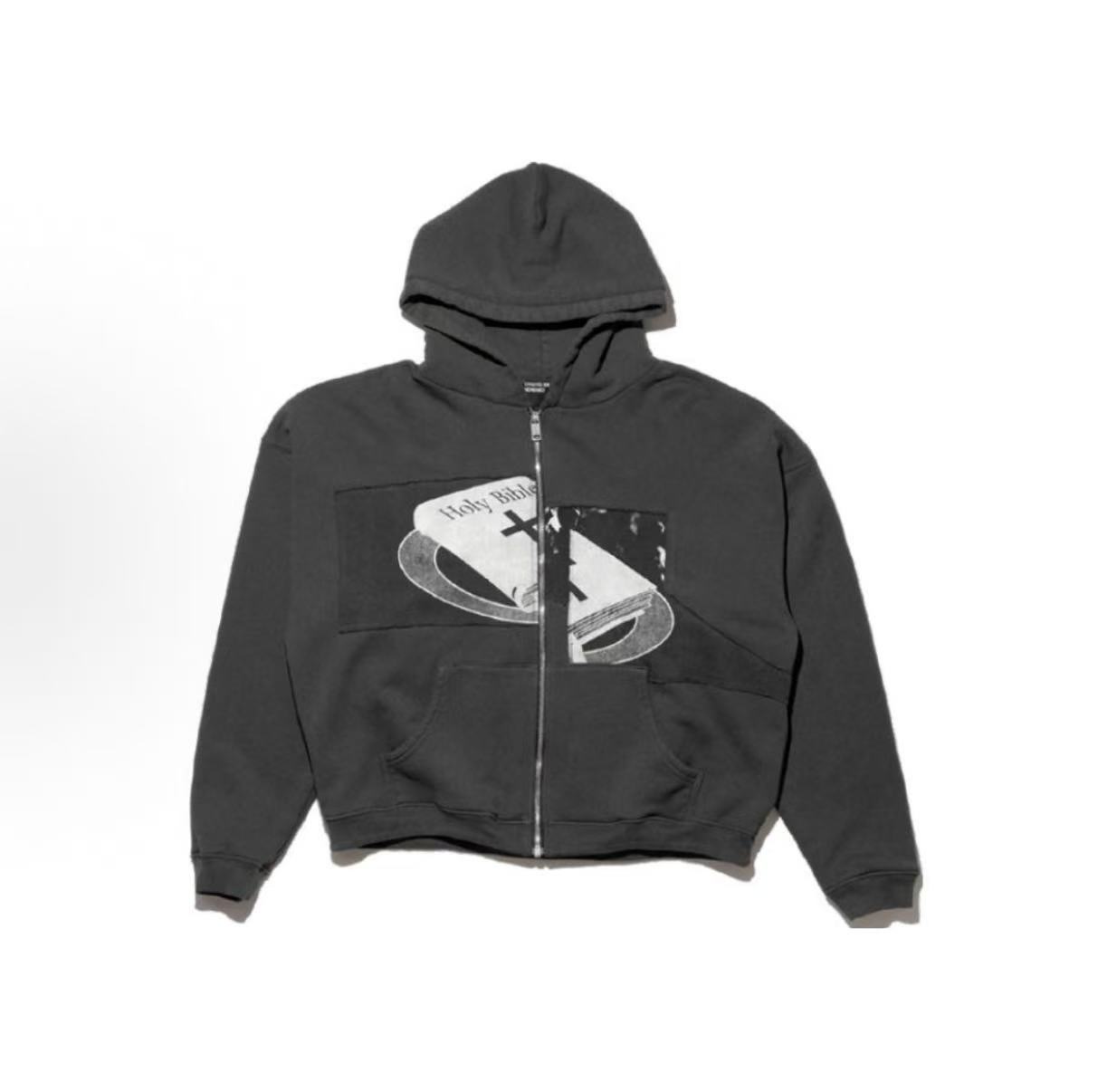 ERD Bible Patch‑Graphic Cropped Full‑Zip Hoodie