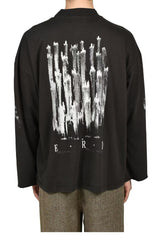 ERD French Text Portrait Mock Neck Cropped Long Sleeve Tee