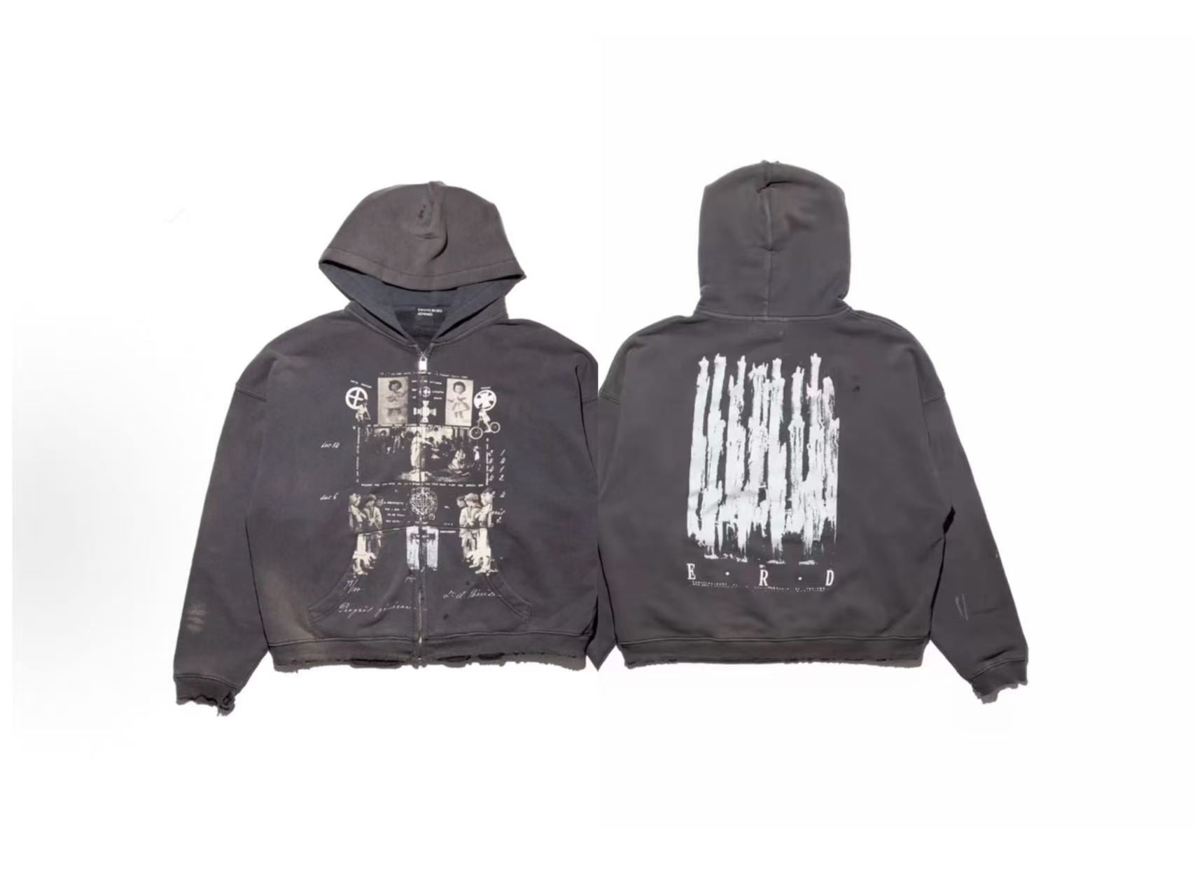 ERD Grunge Narrative Archive Streetwear Zip‑Up Hoodie