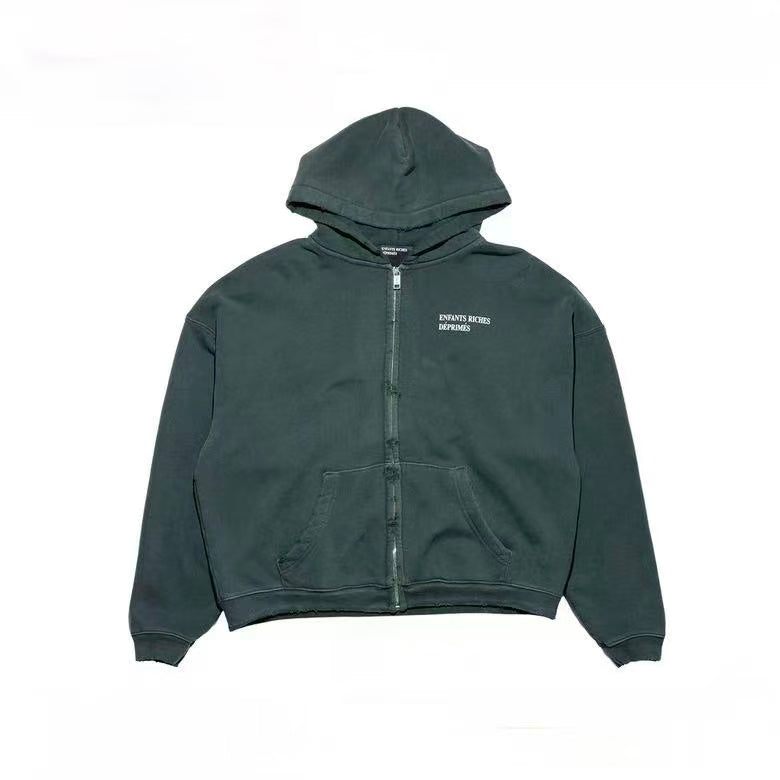ERD Vintage Wash Minimal Streetwear Zip Hoodie