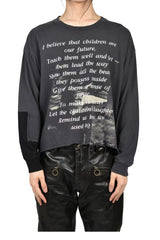 ERD Lyric Patchwork Cropped Distressed Long Sleeve Tee