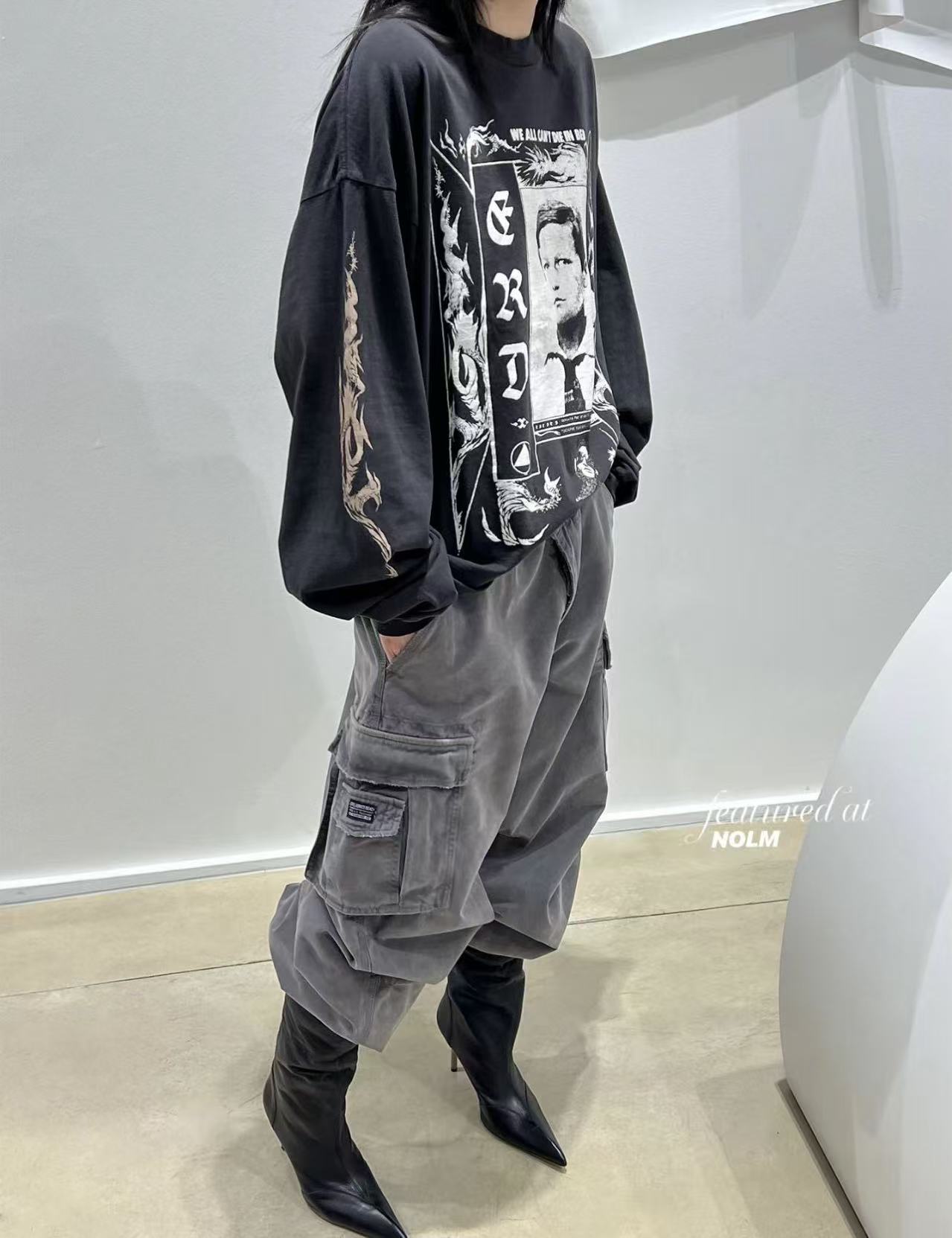 ERD Front‑Back Portrait Graphic Cropped Long‑Sleeve Tee