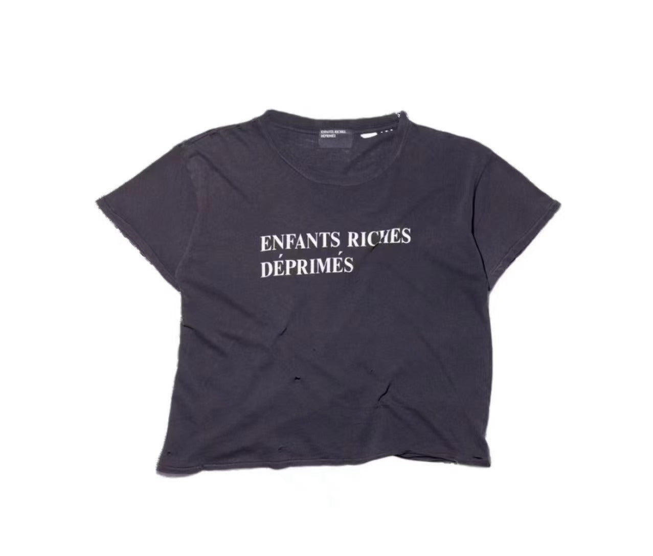 ERD Vintage Distressed White Cropped T‑Shirt
