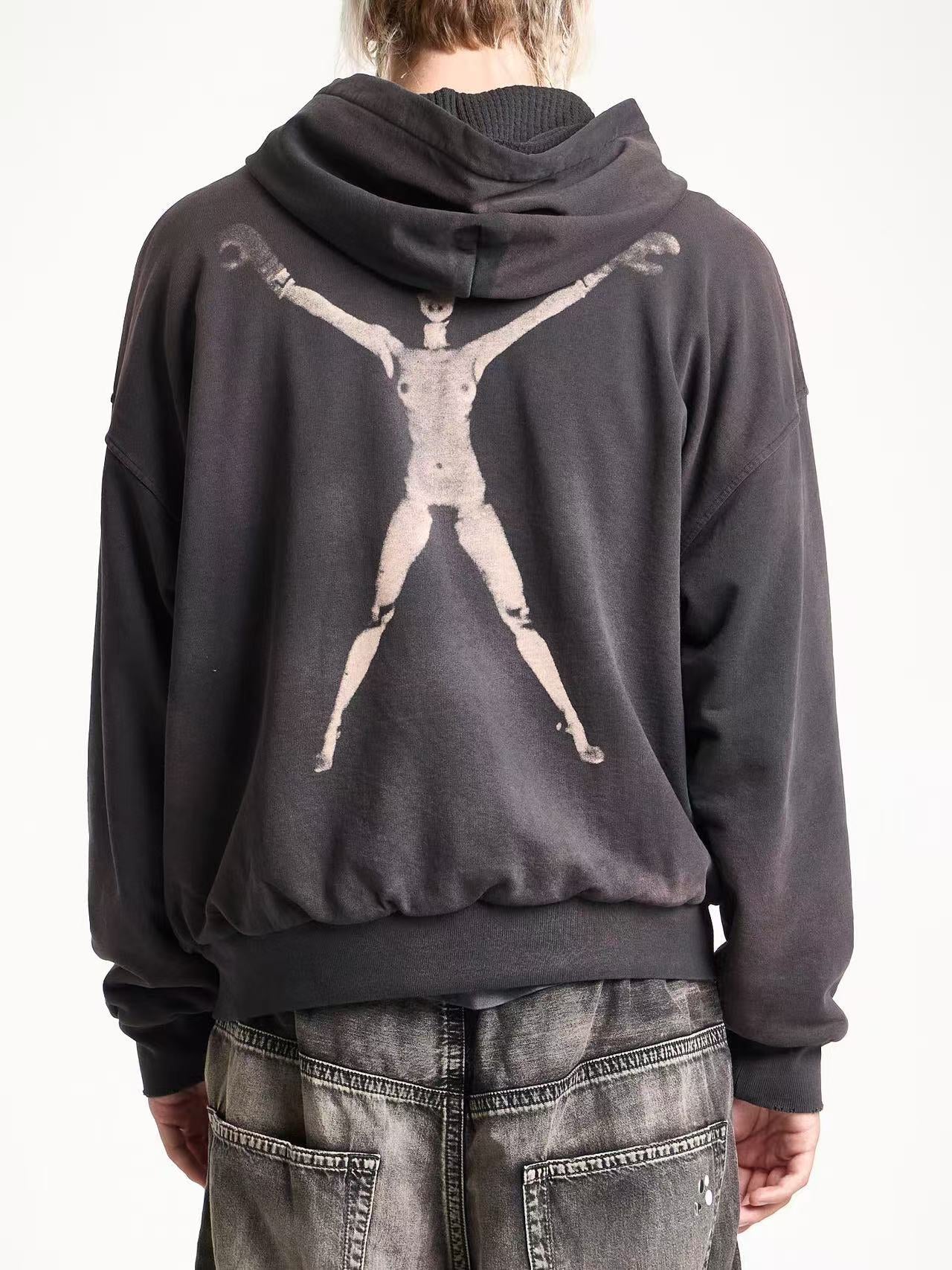 ERD Grunge Art Archive Streetwear Zip‑Up Hoodie