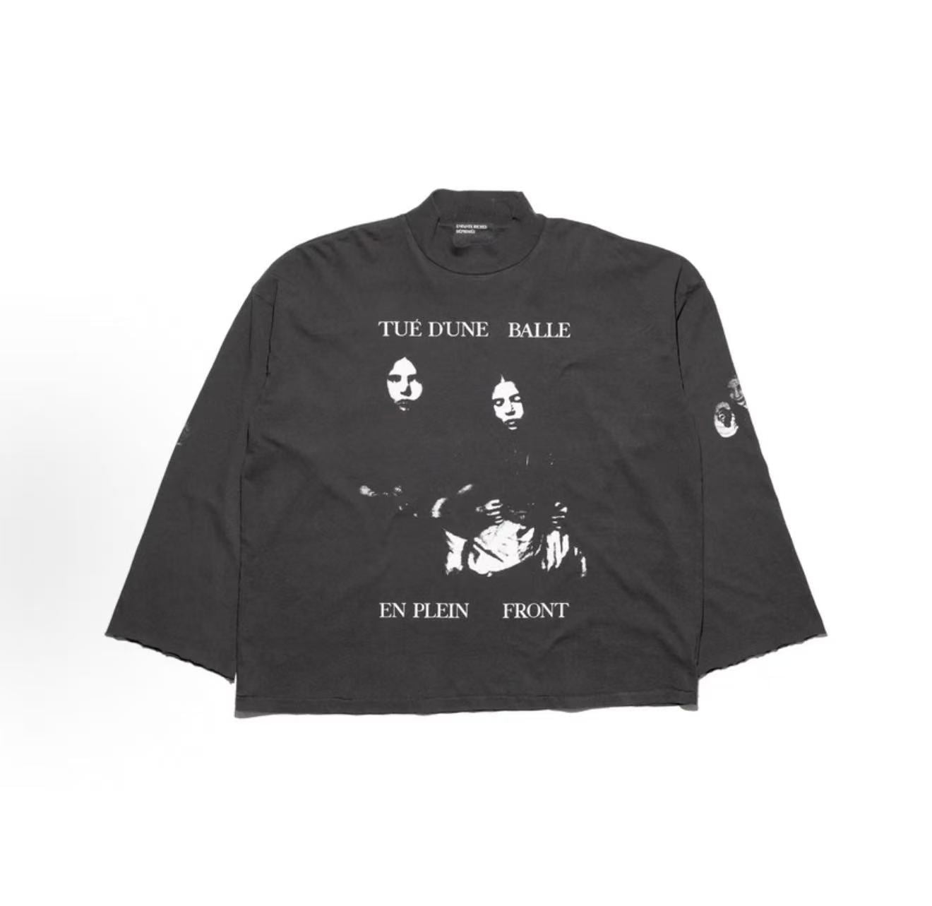 ERD French Text Portrait Mock Neck Cropped Long Sleeve Tee