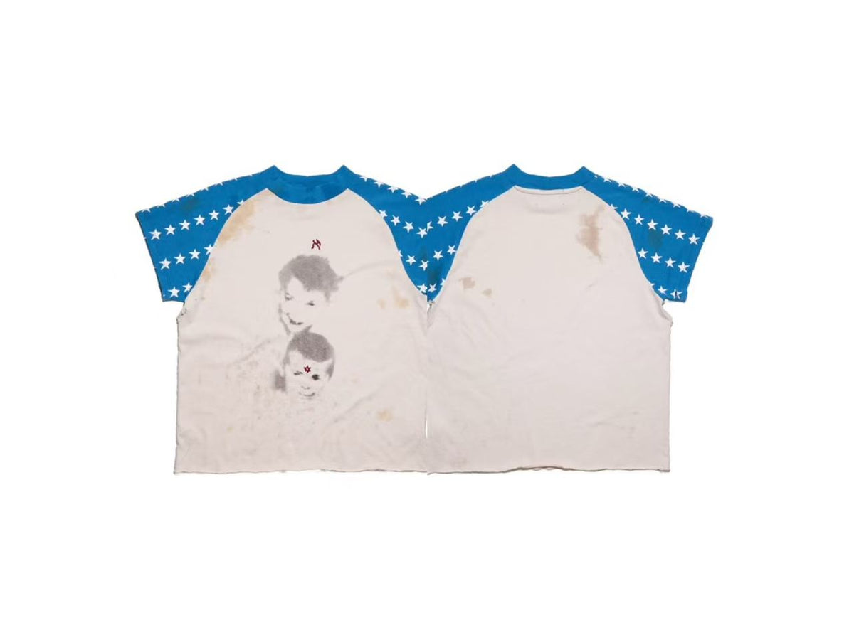 ERD Star Raglan Distressed Cropped Tee