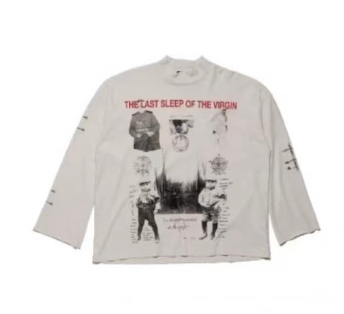 ERD Collage Print Mock Neck 3/4 Sleeve Tee