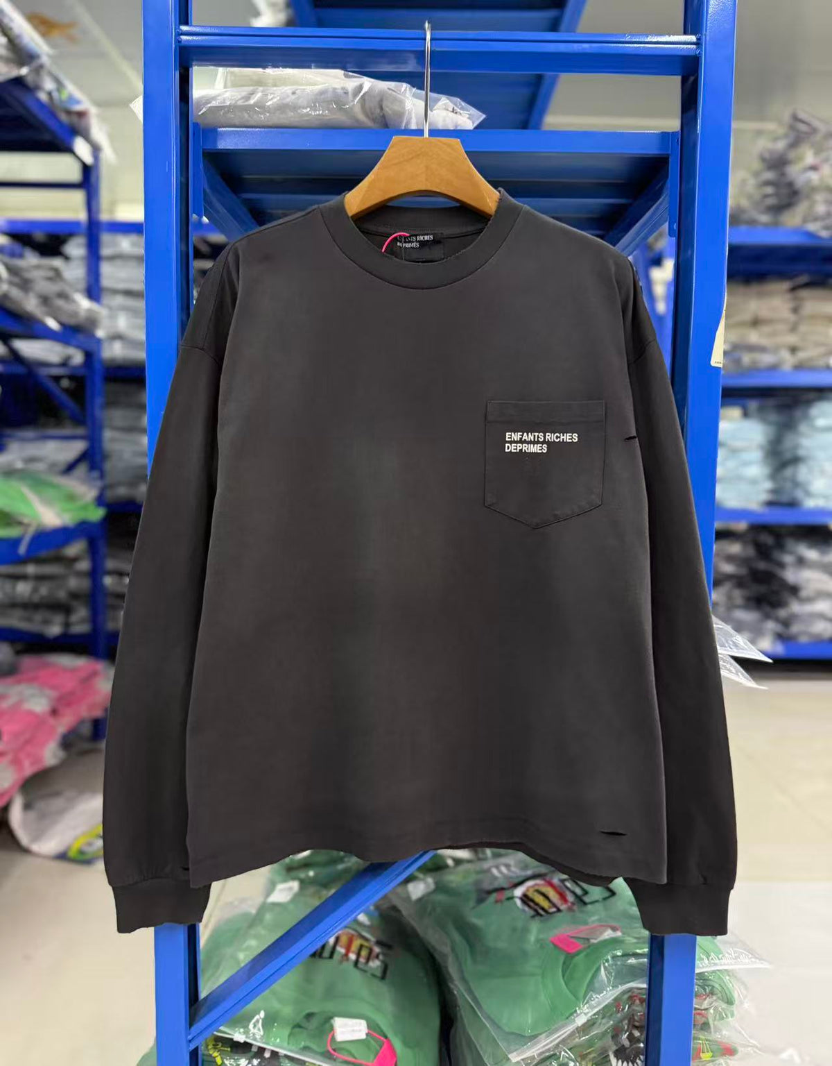 ERD Pocket Logo Distressed Long Sleeve Tee