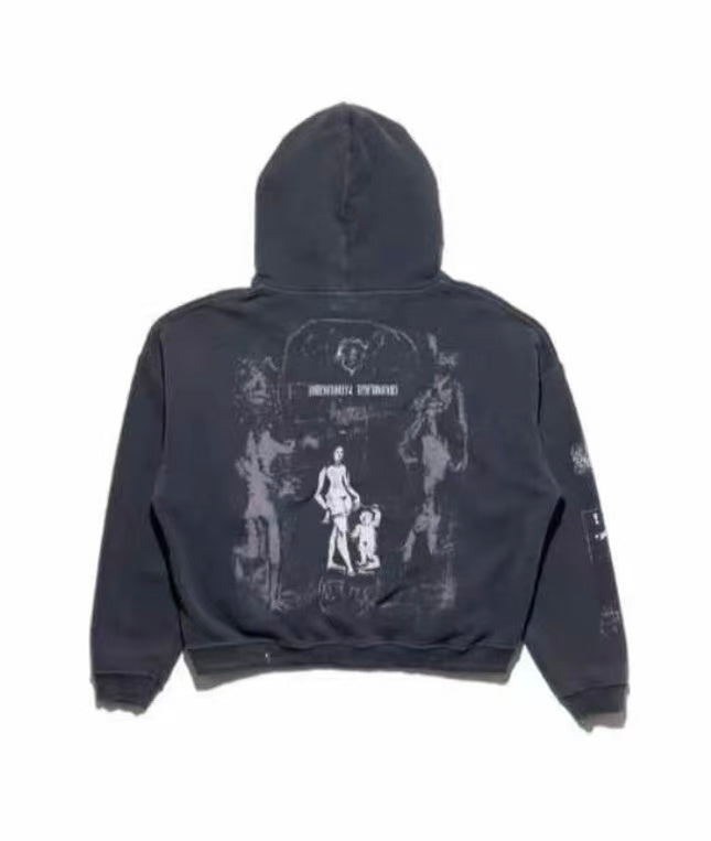 ERD Distressed Portrait Photo Print Cropped Pullover Hoodie