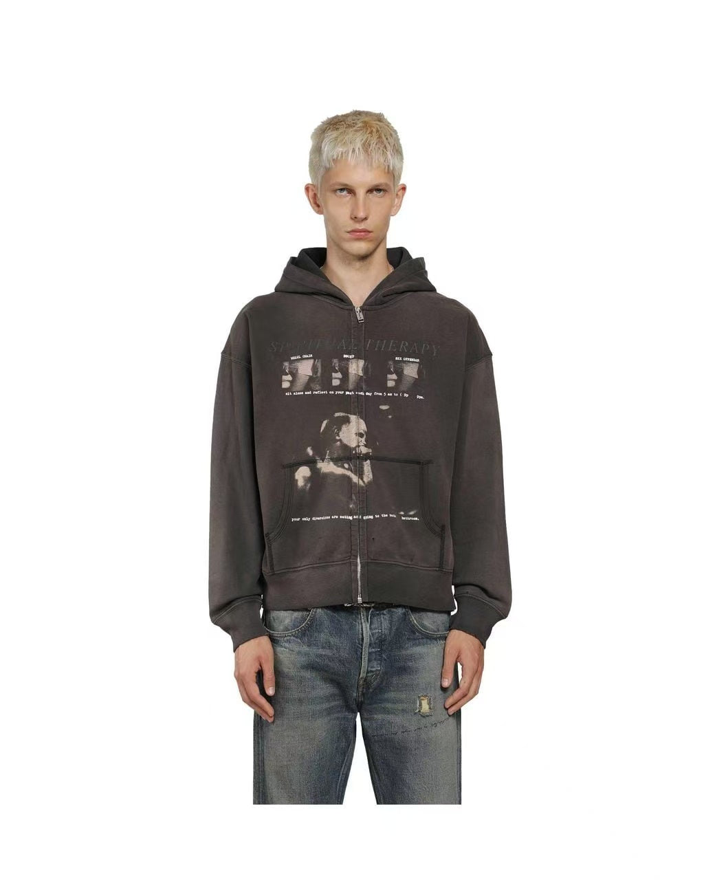ERD Vintage Music Streetwear Zip‑Up Hoodie
