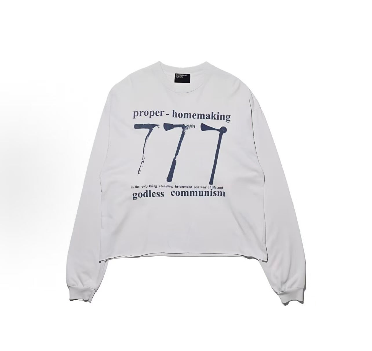 ERD White Text‑Art Print Boxy Raw‑Hem Long Sleeve T‑Shirt