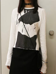 ERD Abstract Print Raw‑Edge Long Sleeve Tee