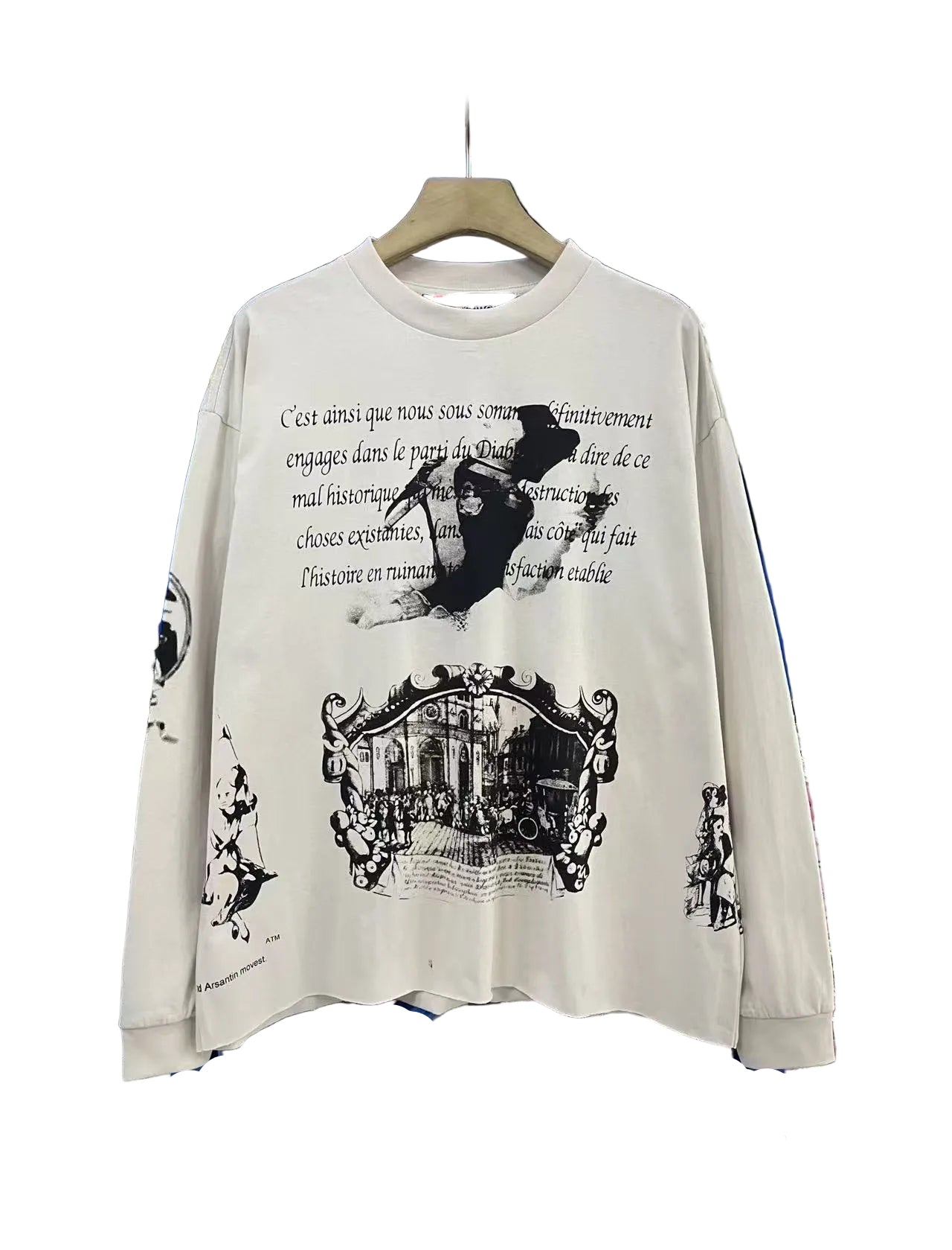 ERD Multi‑Panel Historical Print Cropped Long Sleeve T‑Shirt
