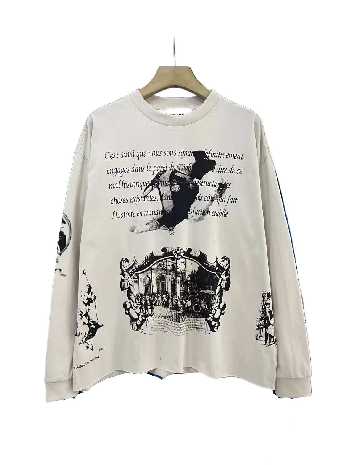 ERD Multi‑Panel Historical Print Cropped Long Sleeve T‑Shirt