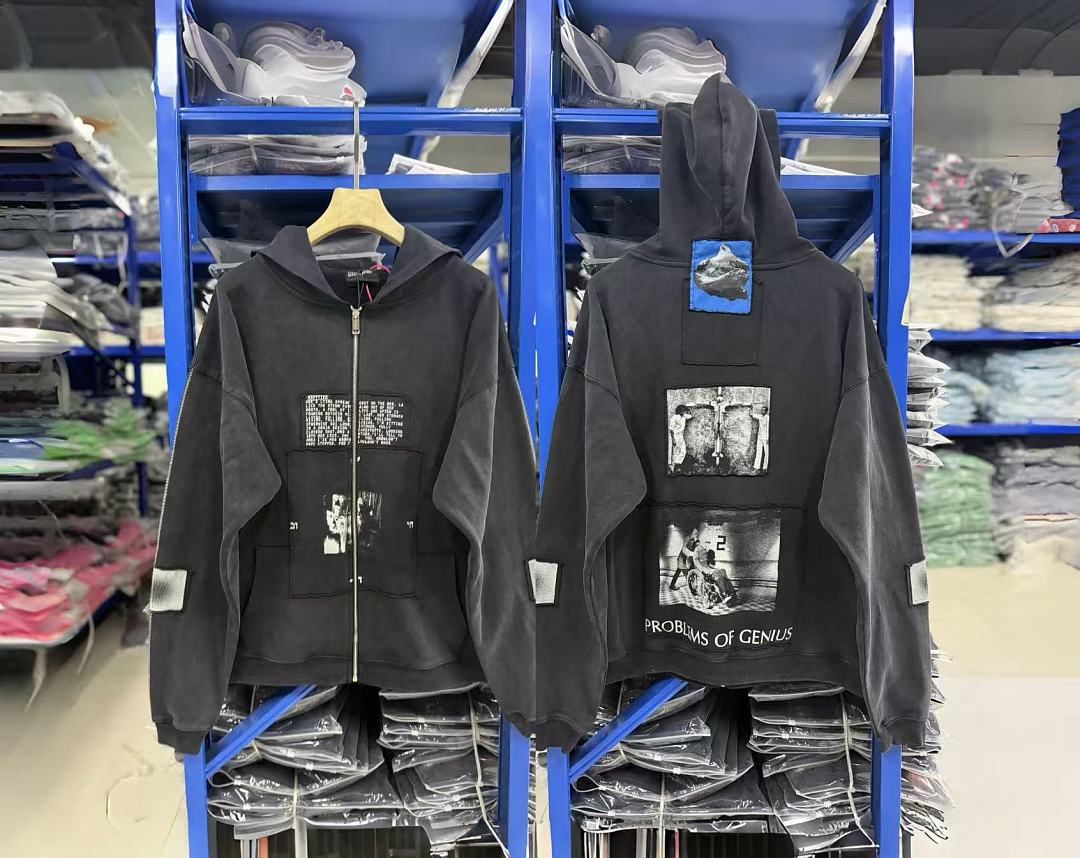 ERD Patchwork Zip‑Up Streetwear Hoodie