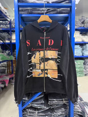 ERD Barbed Wire Graphic Streetwear Zip Hoodie