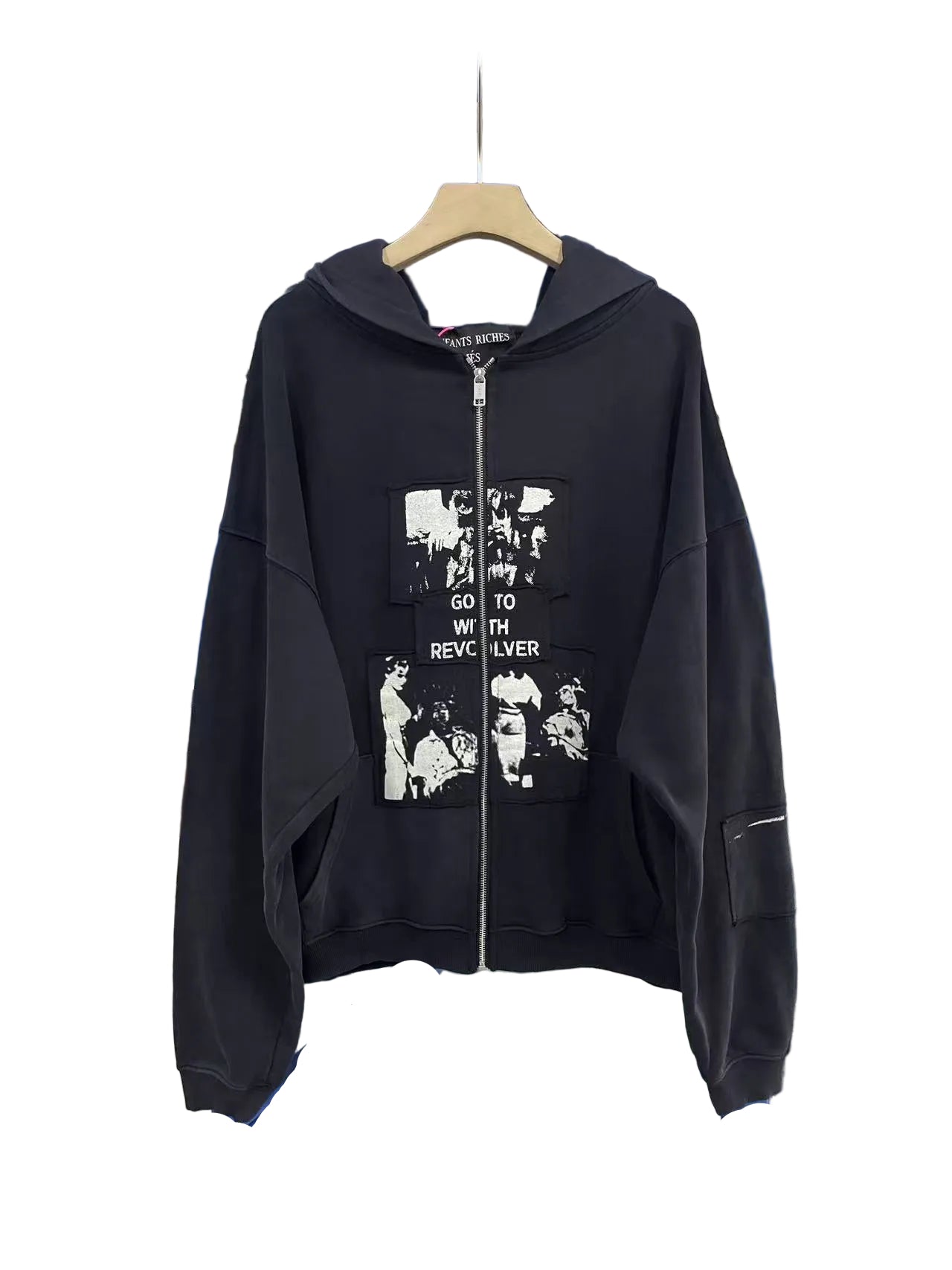 ERD Multi‑Patch Collage Graphic Cropped Full‑Zip Hoodie