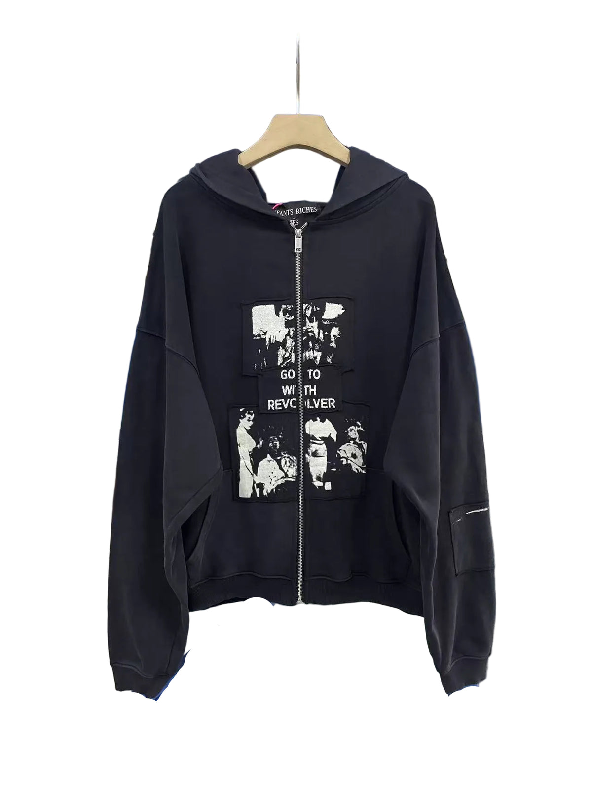 ERD Multi‑Patch Collage Graphic Cropped Full‑Zip Hoodie